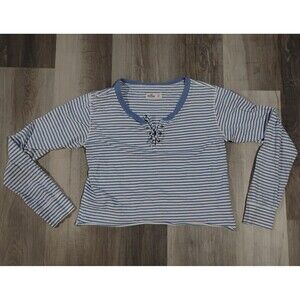 Hollister Vintage Y2K Blue Striped Lace Up L/S T-Shirt Top Women's XS Coastal